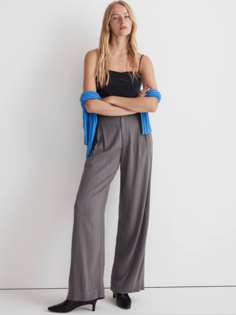 Madewell The Harlow Low-Slung Wide-Leg Pant in Pinstripe